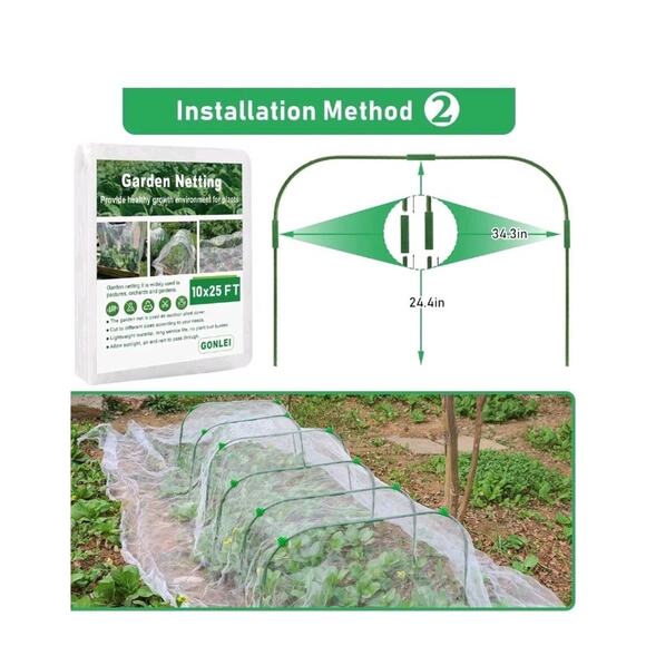 GonLei 10x25FT Garden Mesh Netting Kit Raised Beds (6 Pcs Garden Hoops & 18... - Picture 7 of 8